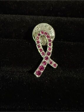 Pink Ribbon Crystal Lapel Pin - Support Awareness